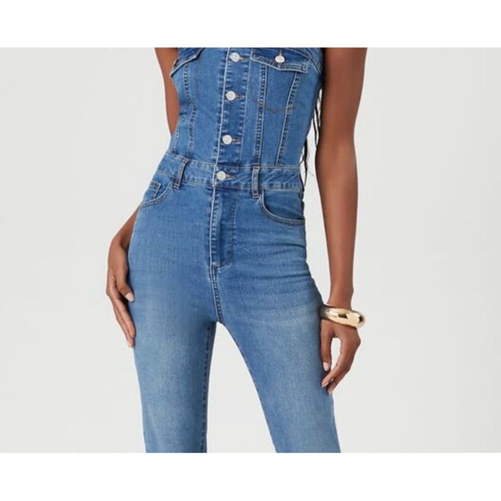 Strapless Denim Flare-Leg Jumpsuit